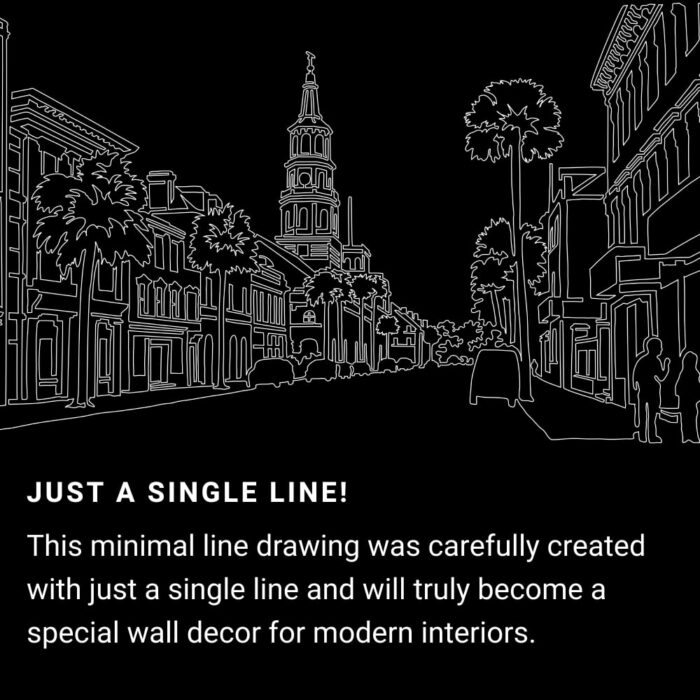 Charleston SC One Line Drawing Art - Dark