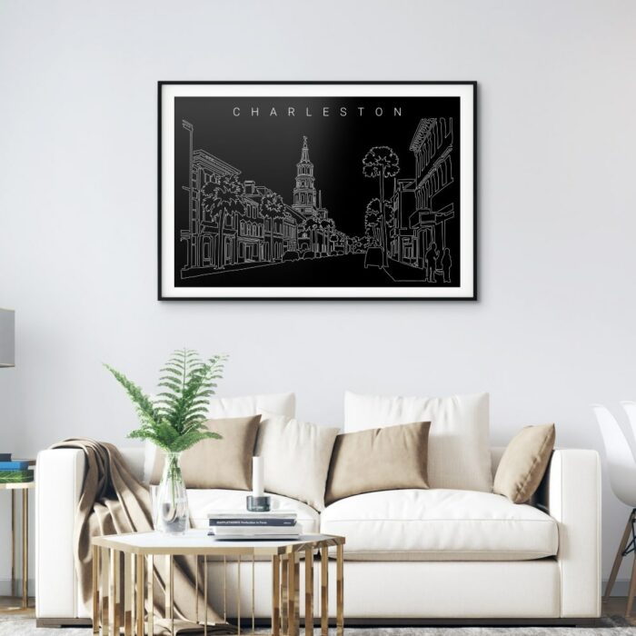 Charleston SC Skyline Art Print for Living Room - Dark