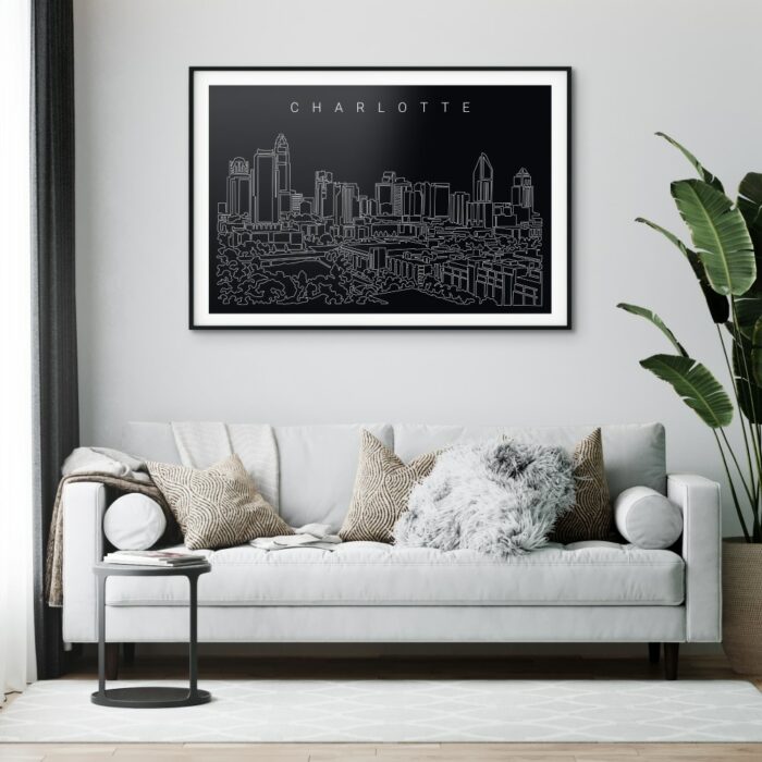 Charlotte NC Skyline Art Print for Living Room - Dark