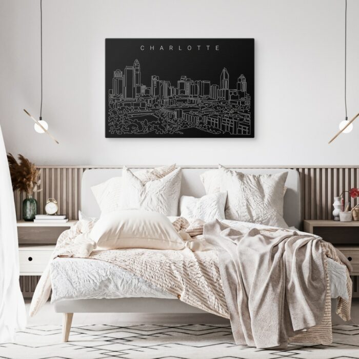 Charlotte NC Skyline Canvas Art Print - Bed Room - Dark