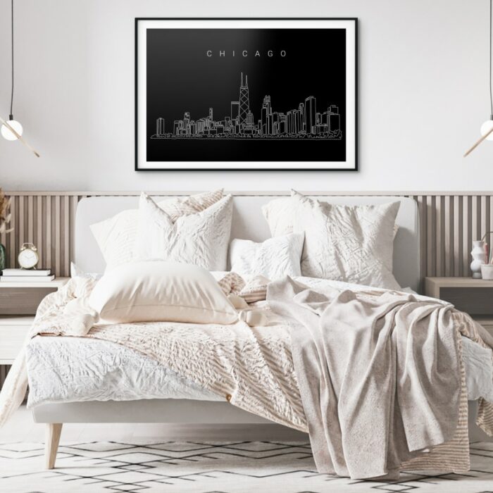 Chicago Skyline Wall Art Print for Bedroom - Dark