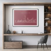 Chicago Skyline Wall Art Print for Home Office - Dark