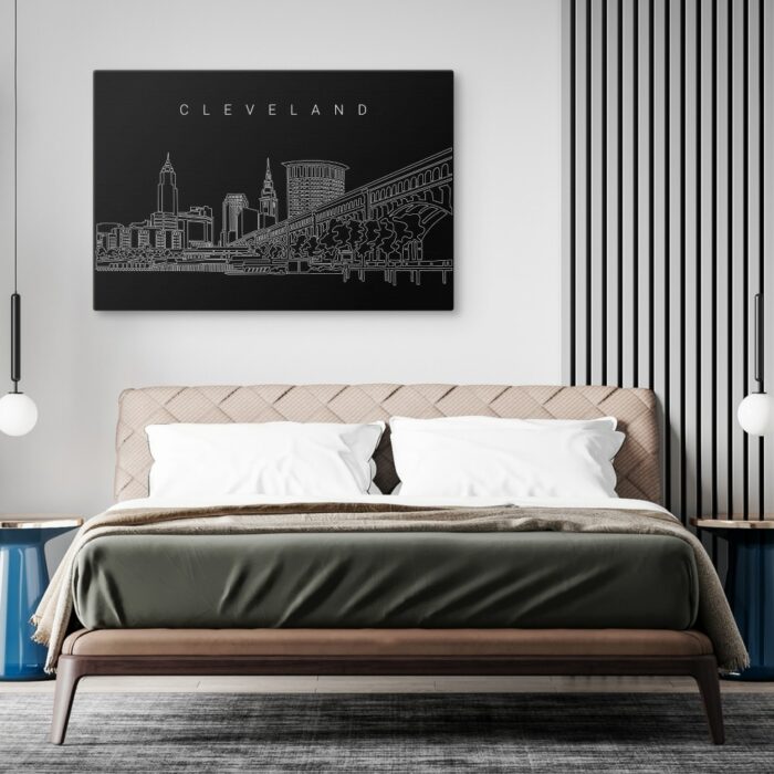 Cleveland Skyline Canvas Art Print - Bed Room - Dark