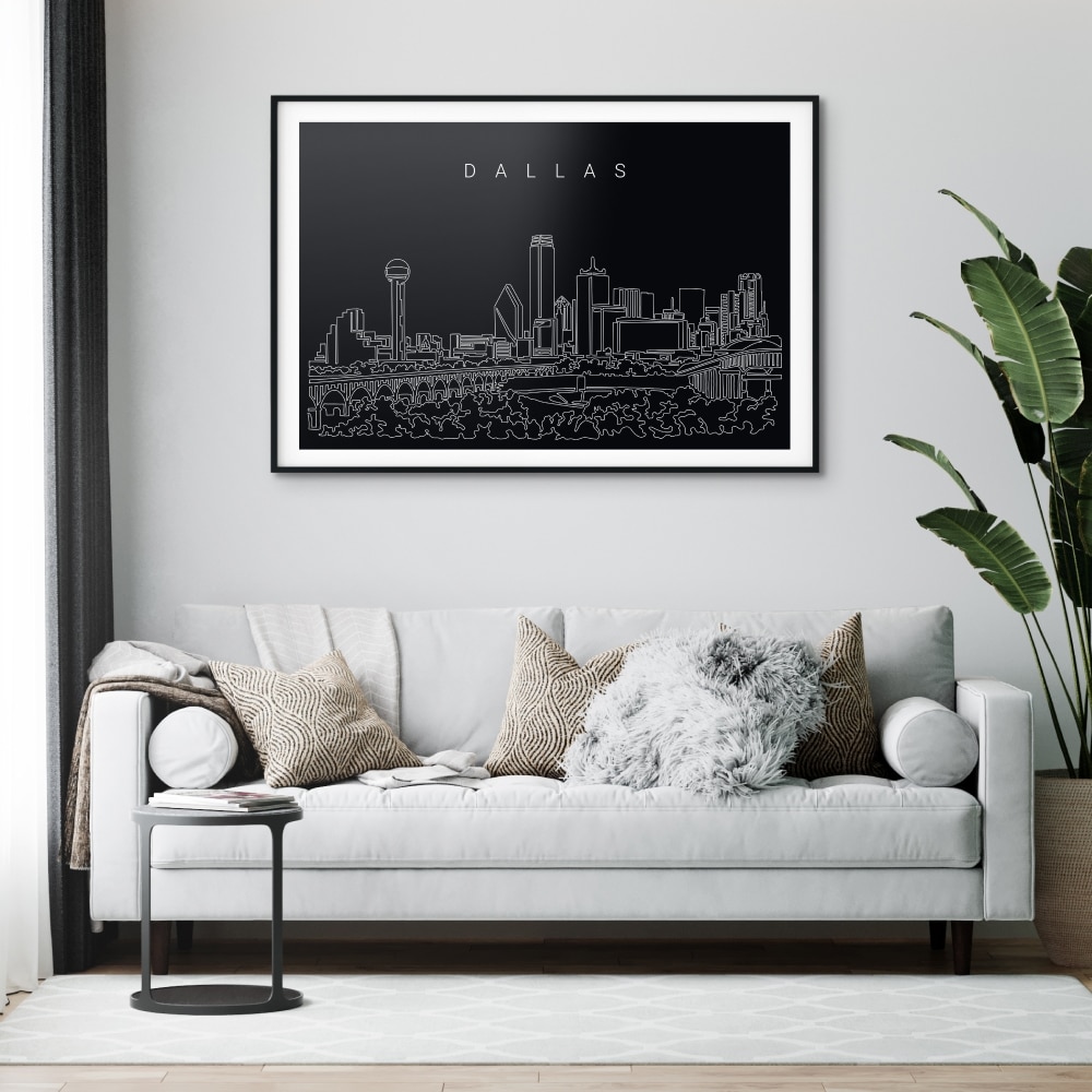 Dallas TX SkylineArt Print for Living Room - Dark-1