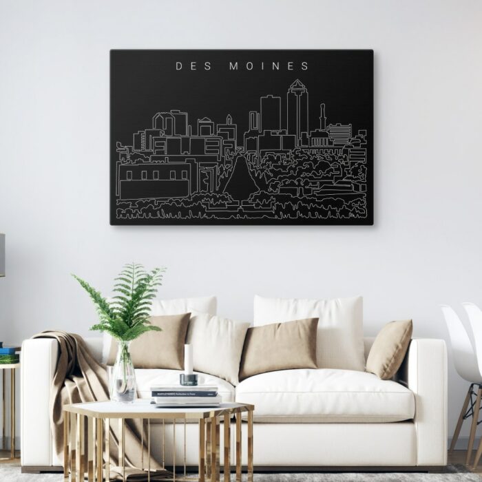 Des Moines Skyline Canvas Art Print - Living Room - Dark