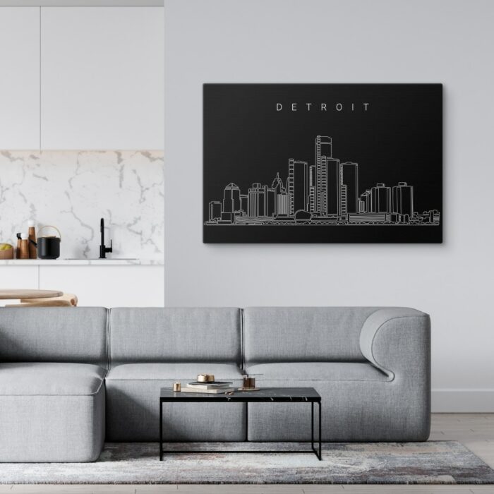 Detroit Skyline Canvas Art Print - Living Room - Dark
