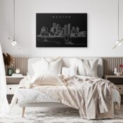 East Boston Harbor Skyline Canvas Art Print - Bed Room - Dark
