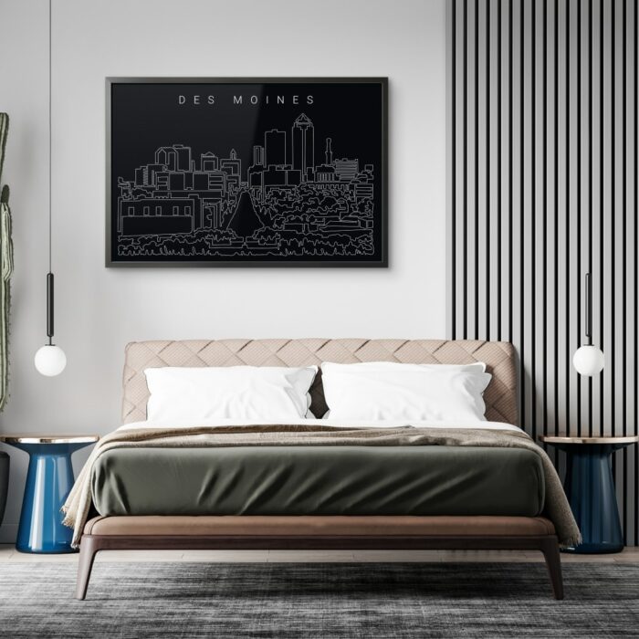 Framed Des Moines Iowa Wall Art for Bed Room - Dark