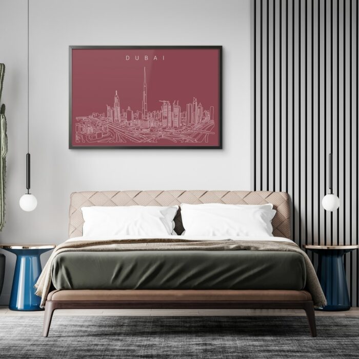 Framed Dubai Skyline Wall Art for Bed Room - Dark