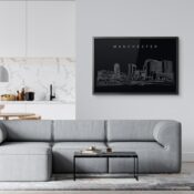 Framed Manchester Skyline Wall Art for Living Room - Dark