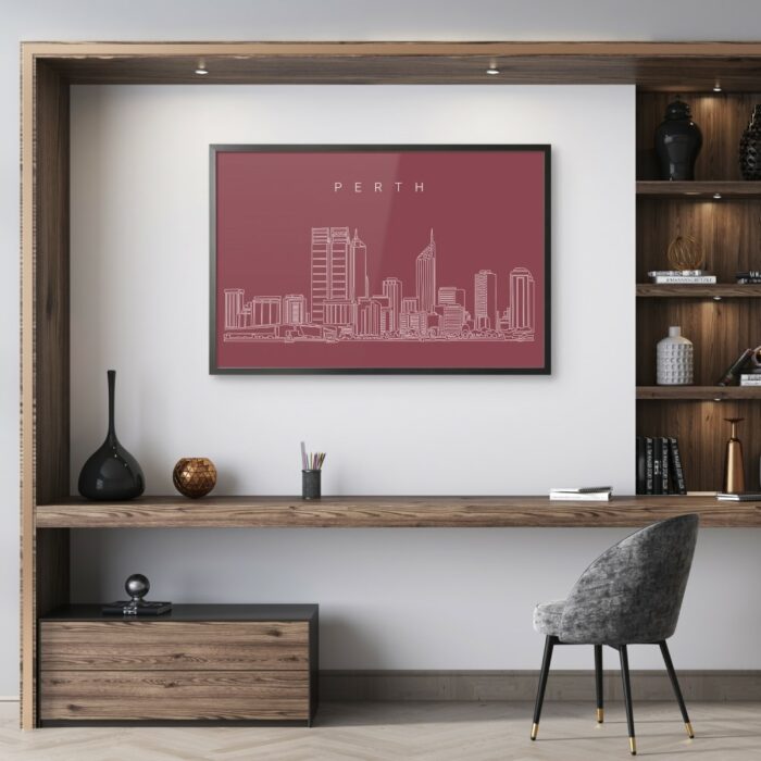 Framed Perth Australia Wall Art for Home Office - Dark