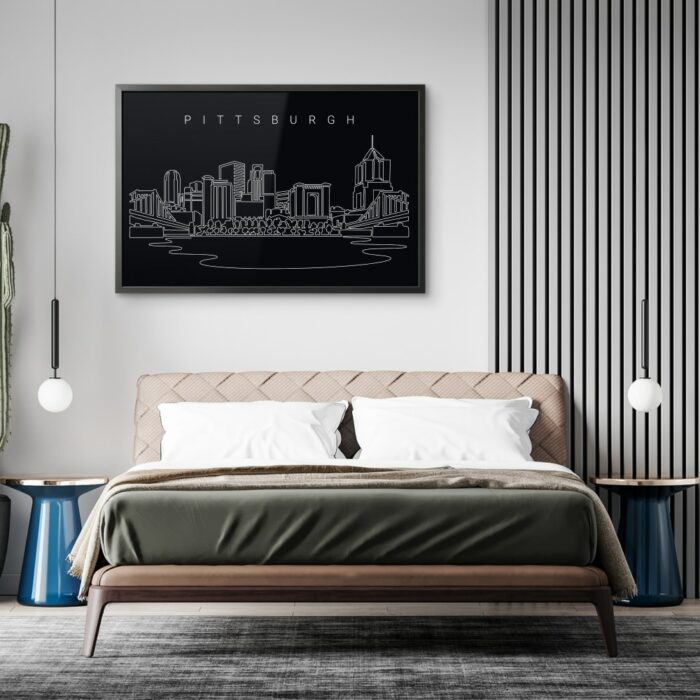 Framed Pittsburgh Skyline Wall Art for Bed Room - Dark