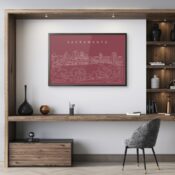 Framed Sacramento Skyline Wall Art for Home Office - Dark