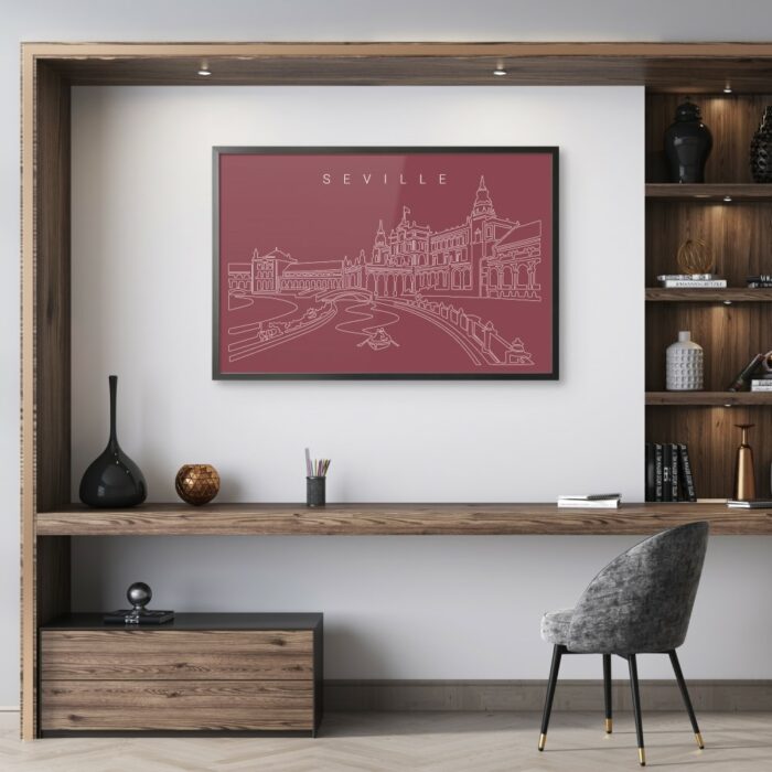 Framed Seville Spain Wall Art for Home Office - Dark