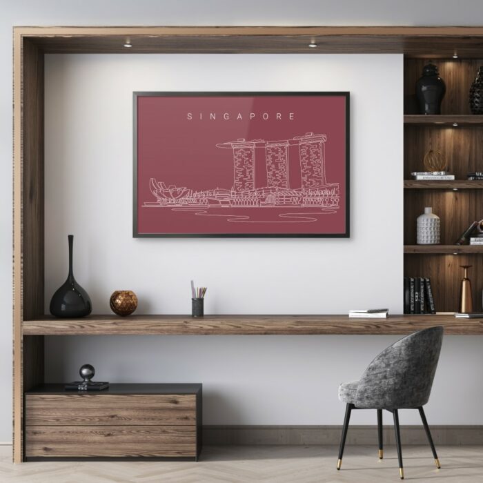 Framed Singapore Skyline Wall Art for Home Office - Dark