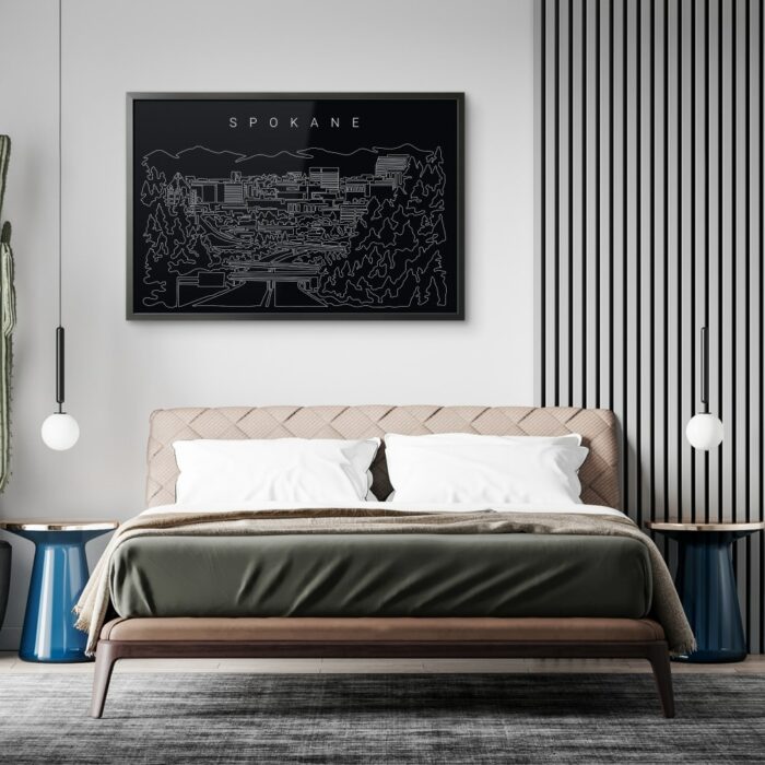 Framed Spokane Wall Art for Bed Room - Dark