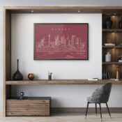 Framed Sydney Skyline Wall Art for Home Office - Dark