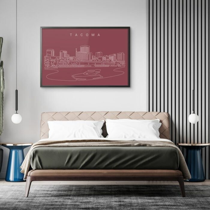 Framed Tacoma Skyline Wall Art for Bed Room - Dark