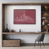 Framed Tampa Skyline Wall Art for Home Office - Dark