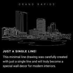 Grand Rapids Skyline One Line Drawing Art - Dark