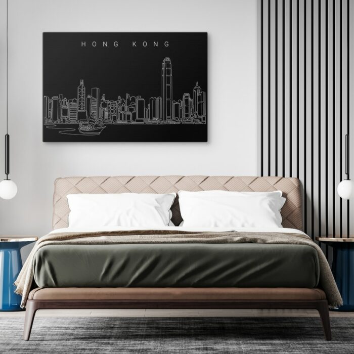 Hong Kong Skyline Canvas Art Print - Bed Room - Dark
