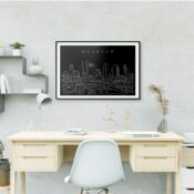 Houston TX Skyline Wall Art for Home Office - Dark