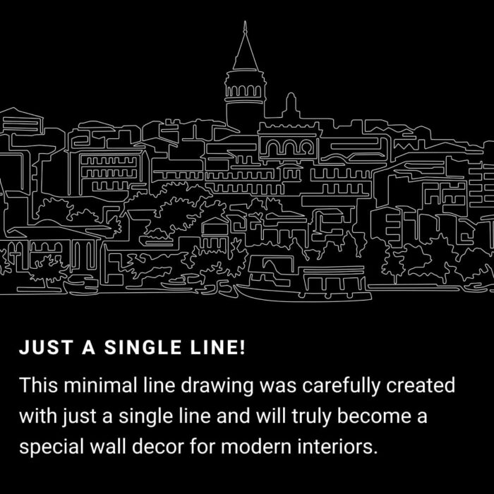 Istanbul Skyline One Line Drawing Art - Dark