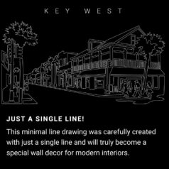Key West Cityscape One Line Drawing Art - Dark