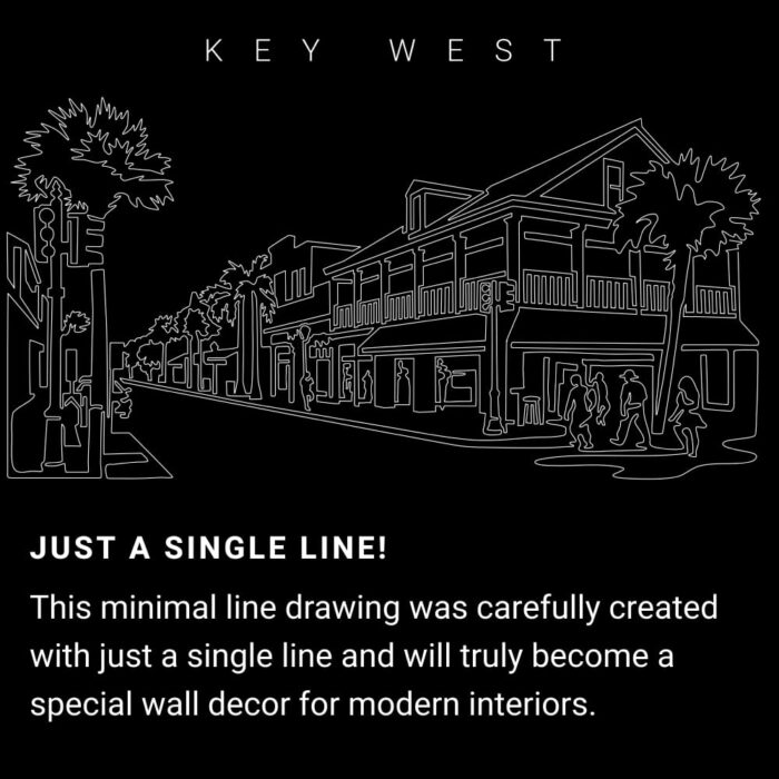 Key West Cityscape One Line Drawing Art - Dark