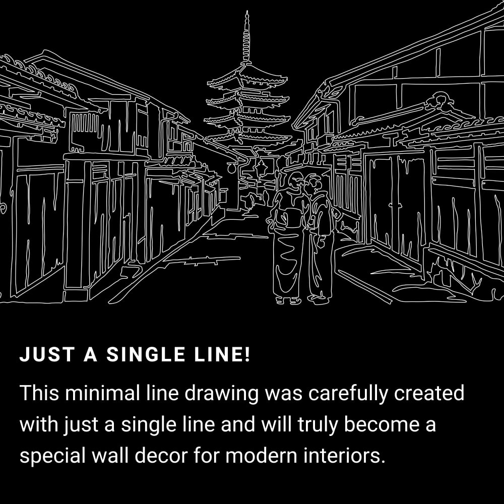Kyoto Temple One Line Drawing Art - Dark