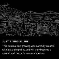 Lisbon Skyline One Line Drawing Art - Dark