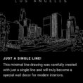 Los Angeles Skyline One Line Drawing Art - Dark
