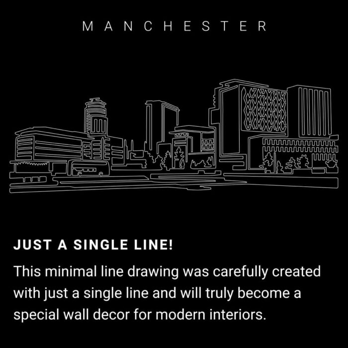 Manchester Skyline One Line Drawing Art - Dark