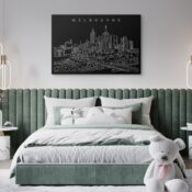 Melbourne Skyline Canvas Art Print - Bed Room - Dark