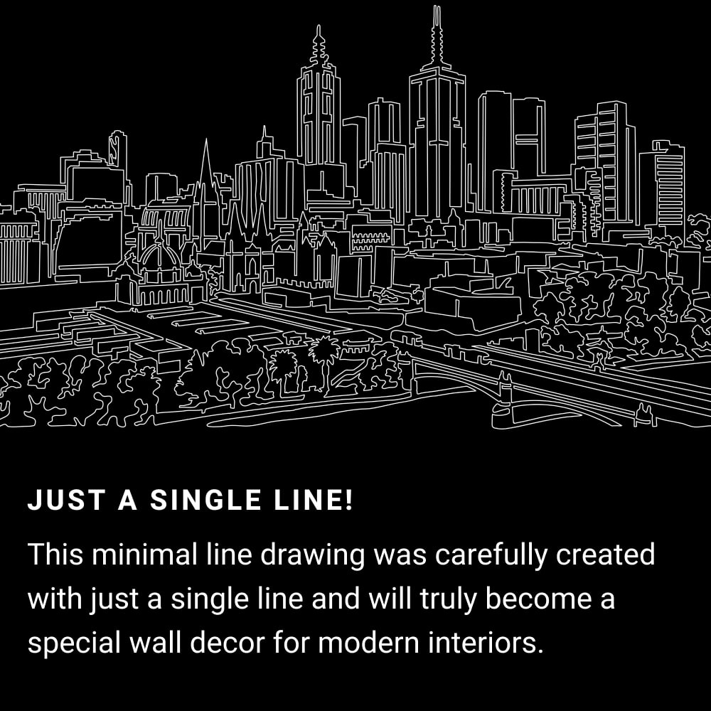 Melbourne Skyline One Line Drawing Art - Dark