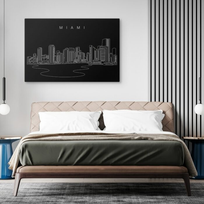 Miami Skyline Canvas Art Print - Bed Room - Dark