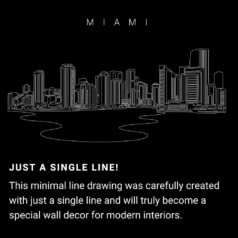 Miami Skyline One Line Drawing Art - Dark