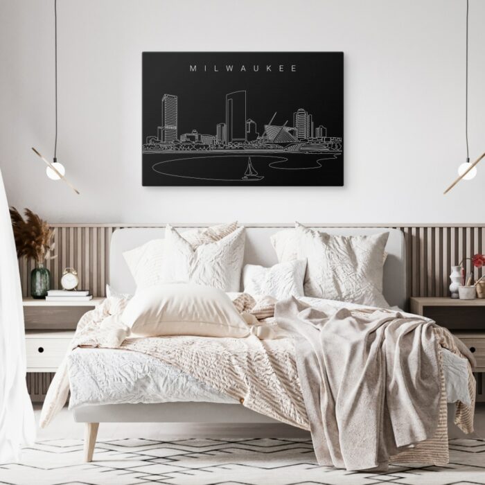 Milwaukee Skyline Canvas Art Print - Bed Room - Dark