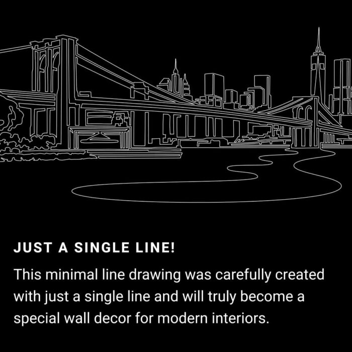 NYC Skyline Brooklyn Bridge One Line Drawing Art - Dark