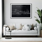 New York Brooklyn Bridge Art Print for Living Room - Dark