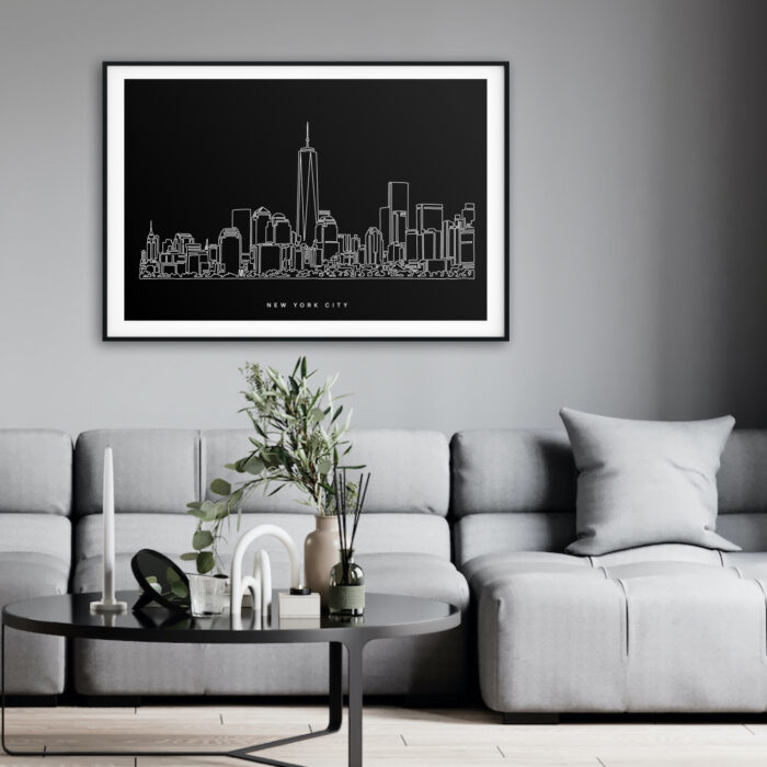 New York City Skyline Art Print for Bedroom - Dark