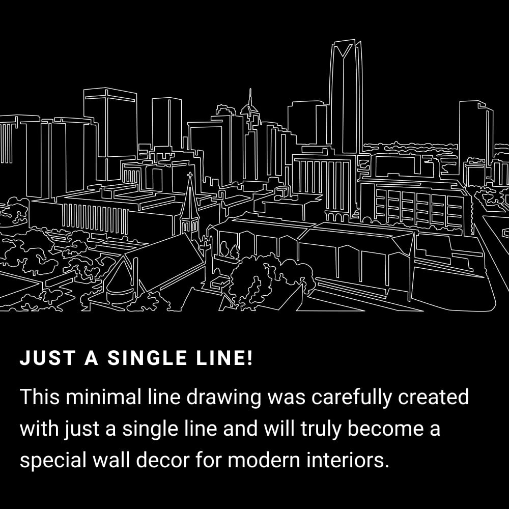 Oklahoma City Skyline One Line Drawing Art - Dark