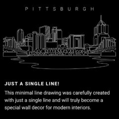 Pittsburgh Skyline One Line Drawing Art - Dark
