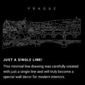 Prague skyline One Line Drawing Art - Dark