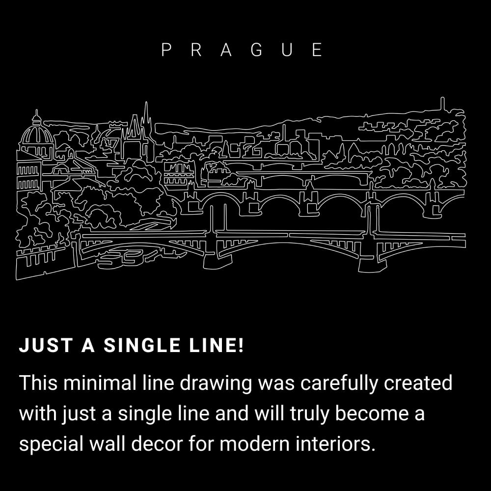 Prague skyline One Line Drawing Art - Dark