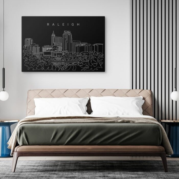 Raleigh Skyline Canvas Art Print - Bed Room - Dark