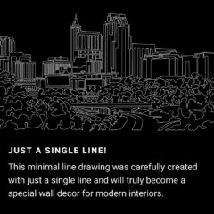 Raleigh Skyline One Line Drawing Art - Dark