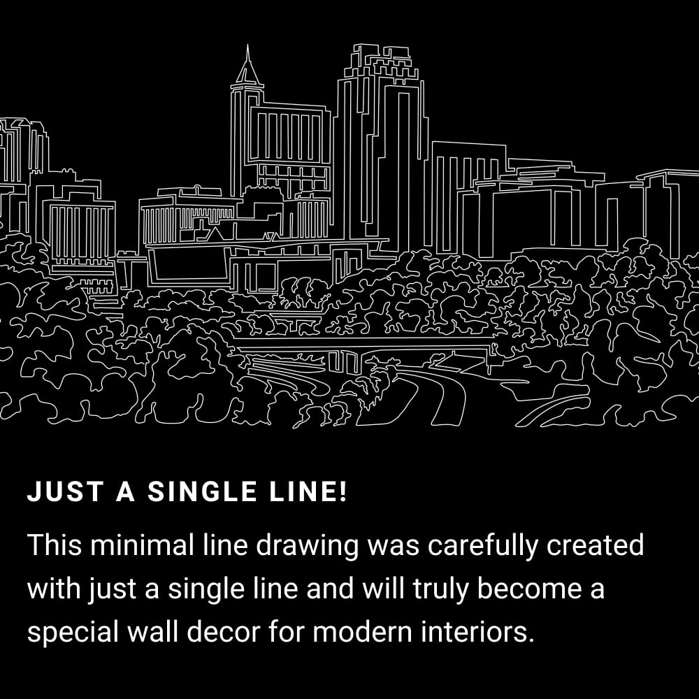 Raleigh Skyline One Line Drawing Art - Dark
