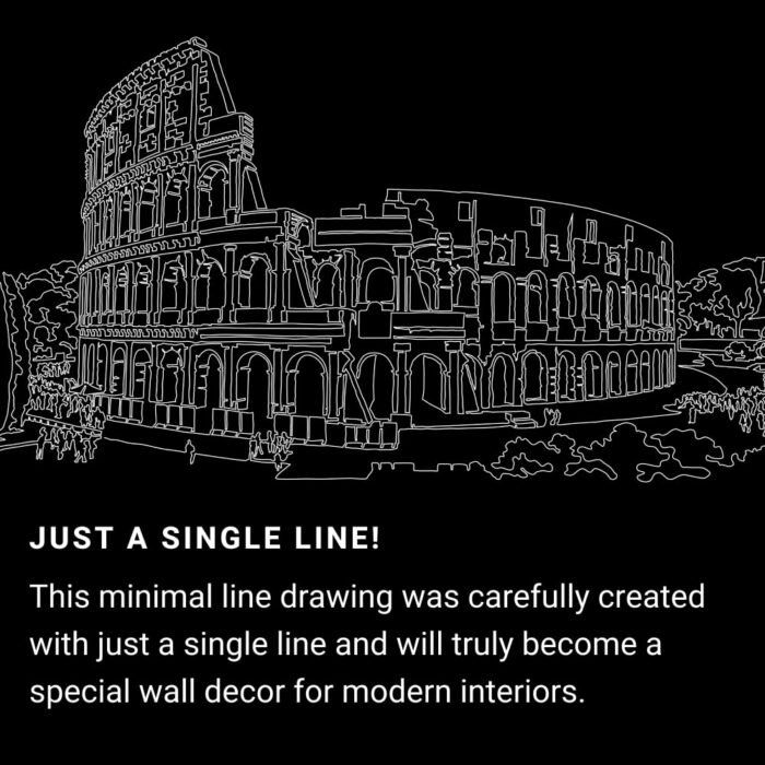Rome Colosseum One Line Drawing Art - Dark