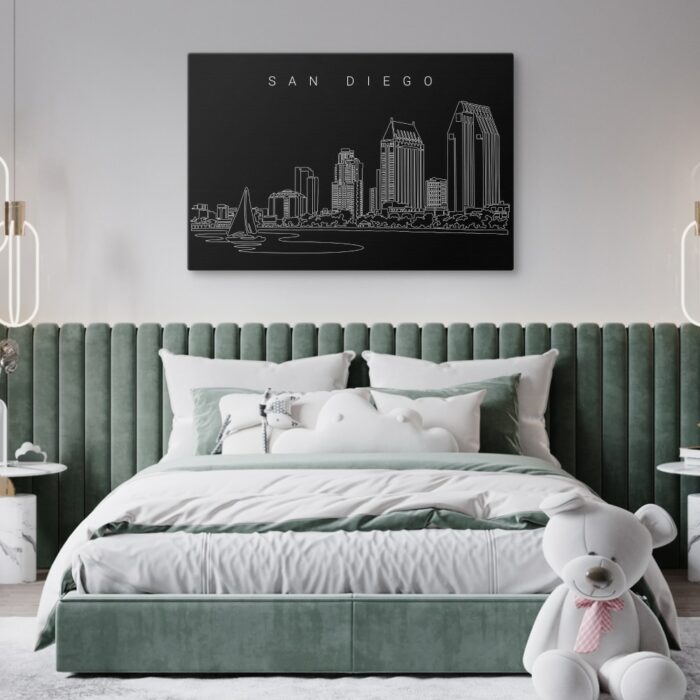 San Diego Skyline Canvas Art Print - Bed Room - Dark